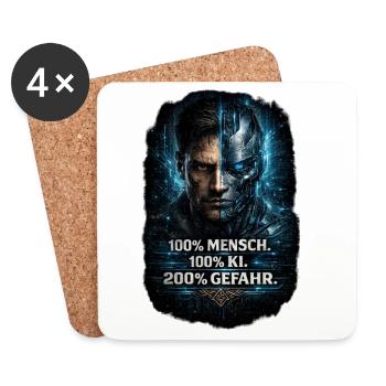 100% Mensch. 100% KI. 200% Gefahr - Untersetzer (4er-Set) - Weiß - Vorne