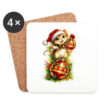 Souris sur la balle de Noël. IA générée - Dessous de verre (lot de 4) - blanc - Devant