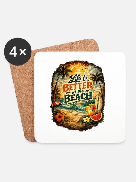 Life is better on the beach - Coasters (set of 4) - white