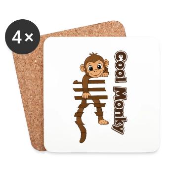 Monkey Swing Cartoon on Bars - Coasters (set of 4) - white - Front