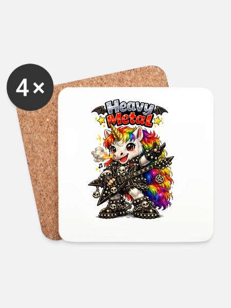 Einhorn Heavy Metal Rainbow Gitarre - Untersetzer (4er-Set) - Weiß