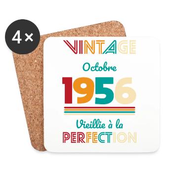 Anniversaire 70 ans - Vintage - Octobre 1956 - Dessous de verre (lot de 4) - blanc - Devant