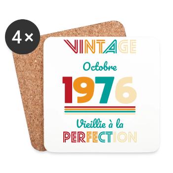 Anniversaire 50 ans - Vintage - Octobre 1976 - Dessous de verre (lot de 4) - blanc - Devant