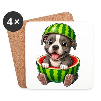 Depicts a playful animal character, highlights tre - Untersetzer (4er-Set) - Weiß - Vorne
