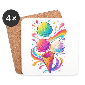 Motif de glace coloré avec arc-en-ciel - Dessous de verre (lot de 4) - blanc - Devant