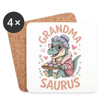 Grandmasaurus Grandmasaurus Grand-mère Mignonne Dinosaure - Dessous de verre (lot de 4) - blanc - Devant
