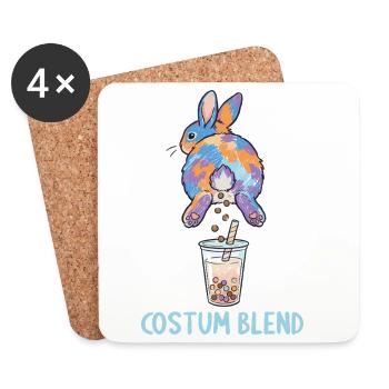 Bubble Tea Boba Drôle de Lapin mignon - Dessous de verre (lot de 4) - blanc - Devant