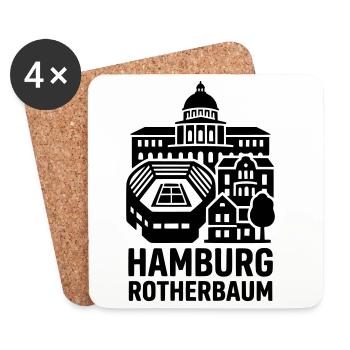 Hamburg Rotherbaum – Tennis & Uni Silhouette - Untersetzer (4er-Set) - Weiß - Vorne