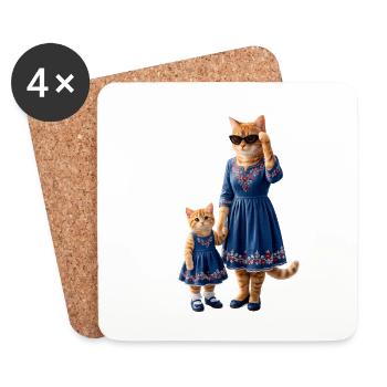 Minettes Story – Ginger Cat Mom & Kitten - Coasters (set of 4) - white - Front