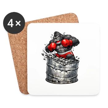 Gorilla boxer out of the barrel - Coasters (set of 4) - white - Front