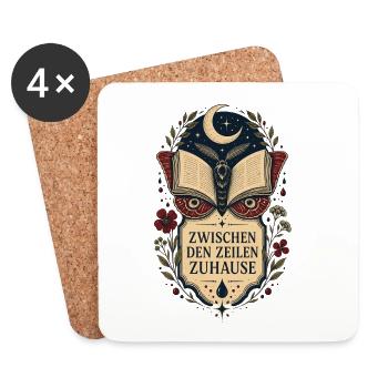 Zwischen den Zeilen zuhause – Bücherliebe - Untersetzer (4er-Set) - Weiß - Vorne