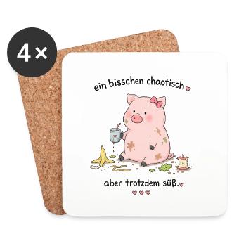 Kuscheliges Chaotisches Schweinchen-Design - Untersetzer (4er-Set) - Weiß - Vorne