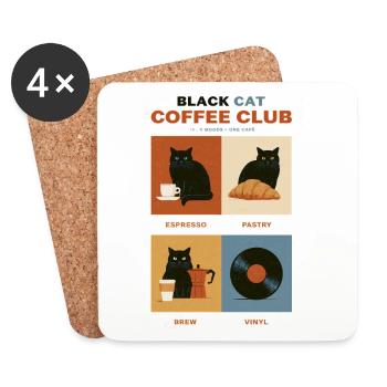 Black Cat Coffee Club Panels - Coasters (set of 4) - white - Front