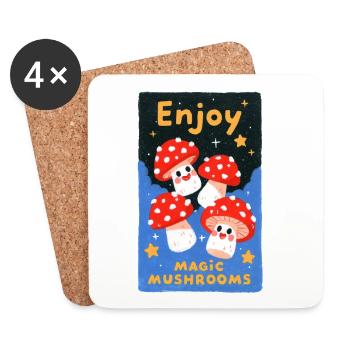 Savourez des champignons colorés - Dessous de verre (lot de 4) - blanc - Devant