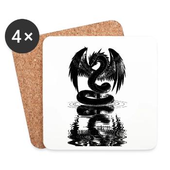 Dragon Blanc Ailé Serpent Reflet Eau Manga Fantasy - Dessous de verre (lot de 4) - blanc - Devant