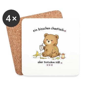 Chaotisch süßer Teddybär - Untersetzer (4er-Set) - Weiß - Vorne