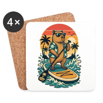 Paddleboard de paddle Capybaras SUP Stand Up Paddle - Dessous de verre (lot de 4) - blanc - Devant