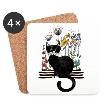 chat - Dessous de verre (lot de 4) - blanc - Devant