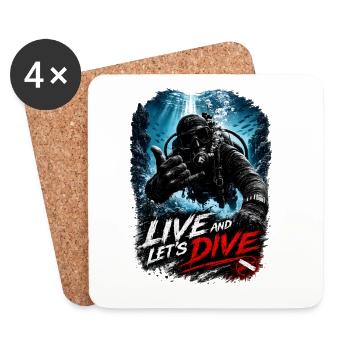 Live and Let's Dive – Scuba Diver Shaka | Diving - Coasters (set of 4) - white - Front