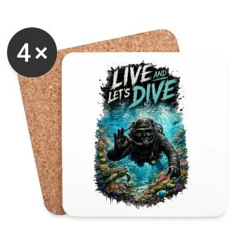 Live and Let's Dive – Scuba Diver | Diving - Coasters (set of 4) - white - Front