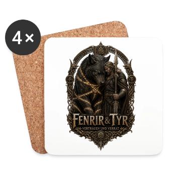 Fenrir & Tyr: Verrat und Mut - Untersetzer (4er-Set) - Weiß - Vorne