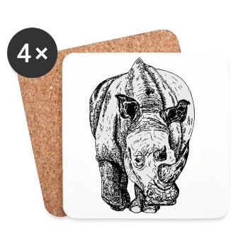 Dessin au trait du rhinocéros en noir et blanc - Dessous de verre (lot de 4) - blanc - Devant