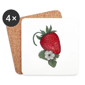 Strawberry dream with blossom - Coasters (set of 4) - white - Front