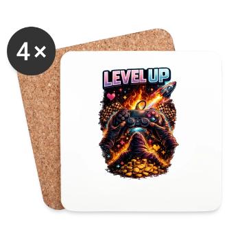 Level Up: Fire, Coins & Controllers - Coasters (set of 4) - white - Front