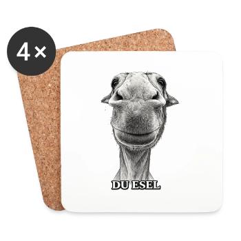 Du Esel – Lächelnder Eselkopf - Untersetzer (4er-Set) - Weiß - Vorne