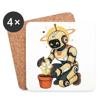 Roboter mit grünem Daumen - Untersetzer (4er-Set) - Weiß - Vorne