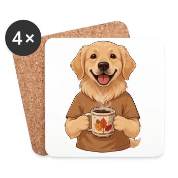Golden Retriever Coffee Fall Dog Motif - Coasters (set of 4) - white - Front