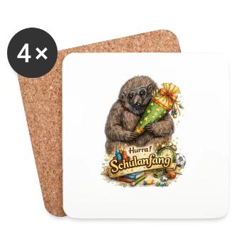 Schulstart-Bär mit Party-Konfetti - Untersetzer (4er-Set) - Weiß - Vorne