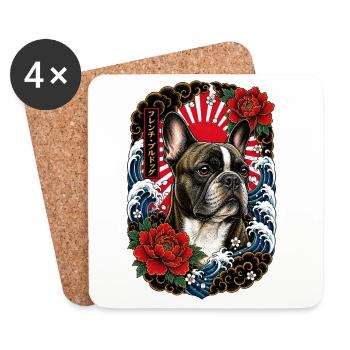 Französische Bulldogge im Japan Tattoo Stil - Untersetzer (4er-Set) - Weiß - Vorne