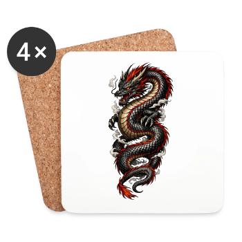 Roter und Schwarzer Drache - Untersetzer (4er-Set) - Weiß - Vorne