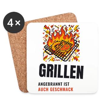 Grillen Angebrannt Ist Auch Geschmack BBQ - Untersetzer (4er-Set) - Weiß - Vorne