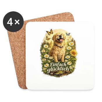 Einfach Glücklich Golden Retriever Blumenwiese - Untersetzer (4er-Set) - Weiß - Vorne