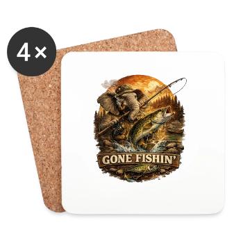 Gone Fishin: Elefant am Angeln - Untersetzer (4er-Set) - Weiß - Vorne