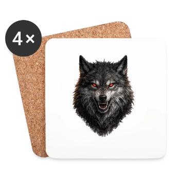 Roter Blick Wolfkopf - Untersetzer (4er-Set) - Weiß - Vorne
