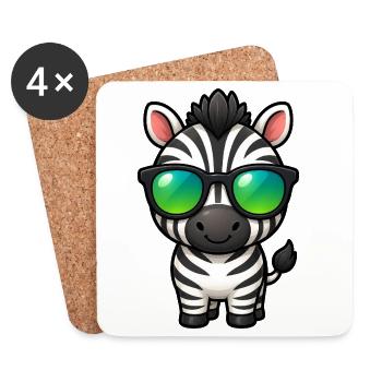 Süßes Zebra Cartoon Kawaii mit Sonnenbrille - Untersetzer (4er-Set) - Weiß - Vorne