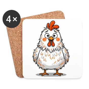 Lustiges Verwirrtes Huhn Funny Chicken - Untersetzer (4er-Set) - Weiß - Vorne