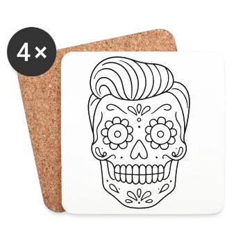 Mexican Totenkopf_Kurzhaarfrisur coloring page - Coasters (set of 4) - white - Front