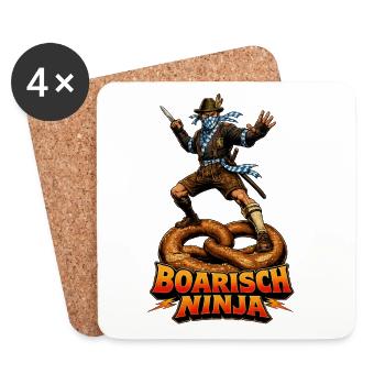 Boarisch Ninja – Retro Bayern Samurai Vintage Shir - Untersetzer (4er-Set) - Weiß - Vorne