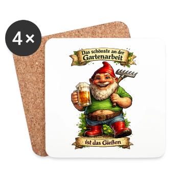 Garten-Gnom mit Bier und Spaten - Untersetzer (4er-Set) - Weiß - Vorne