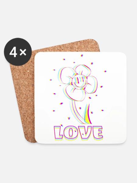 Neon Flower Love - Coasters (set of 4) - white