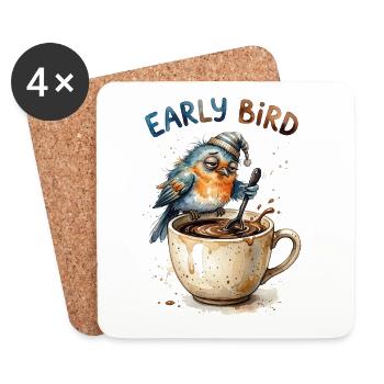 Early Bird Tired Grumpy Coffee Bird Cartoon Art - Untersetzer (4er-Set) - Weiß - Vorne