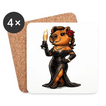 Dame capybara en tenue de soirée avec du vin pétillant - Dessous de verre (lot de 4) - blanc - Devant