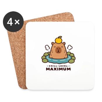 Chill Level Maximum Onsen Capybara Kawaii - Coasters (set of 4) - white - Front