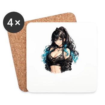 Gothic Anime Girl with Blue Flair - Coasters (set of 4) - white - Front