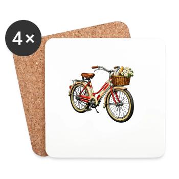 Vintage Fahrrad mit Blumenkorb - Untersetzer (4er-Set) - Weiß - Vorne