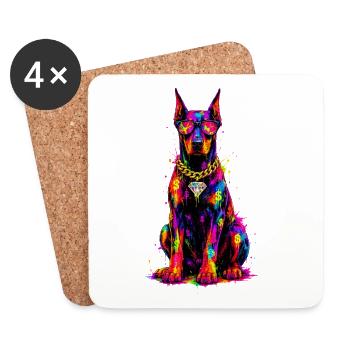 Bunter Neonhund mit Diamant - Untersetzer (4er-Set) - Weiß - Vorne